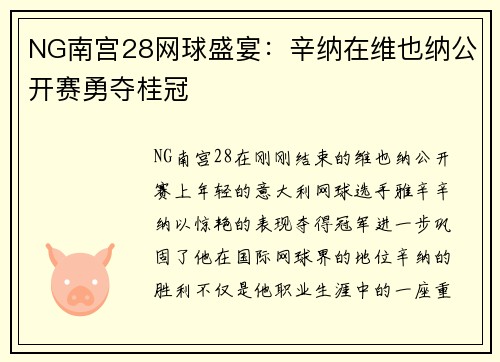 NG南宫28网球盛宴：辛纳在维也纳公开赛勇夺桂冠