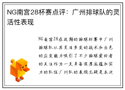 NG南宫28杯赛点评：广州排球队的灵活性表现
